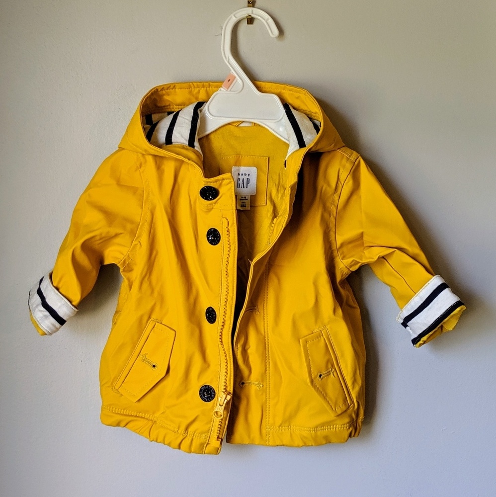 Gap 6-12m Yellow Hooded Raincoat Striped Lining